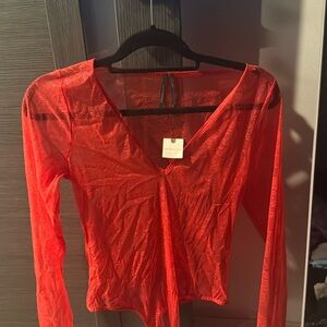 Sheer Anthropologie Neon Red Body Suit